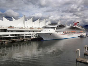 The Carnival Spirit is docked and ready for embarkation in Vancouver, Canada's beautiful home port Canada Place.