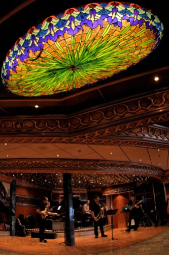 I loved the decor of this ship, with its dark wood surfaces and tiffany-styled glass. We were entertained by this small group ensemble while waiting for dinner.